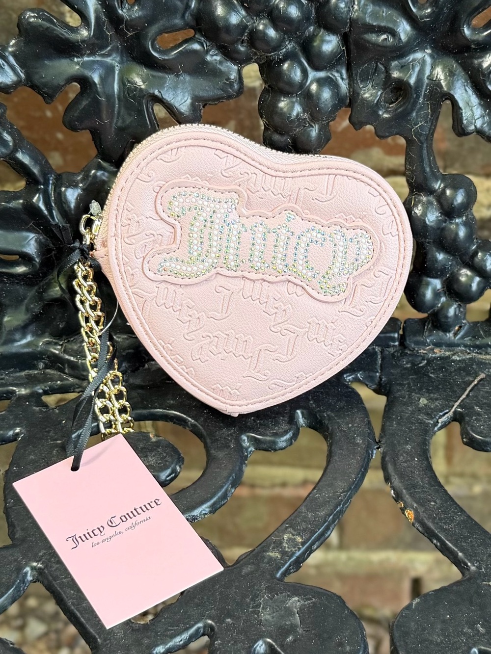 🦋 Juicy Couture Blush Pink Heart Card & Key Holder with Crystal Logo